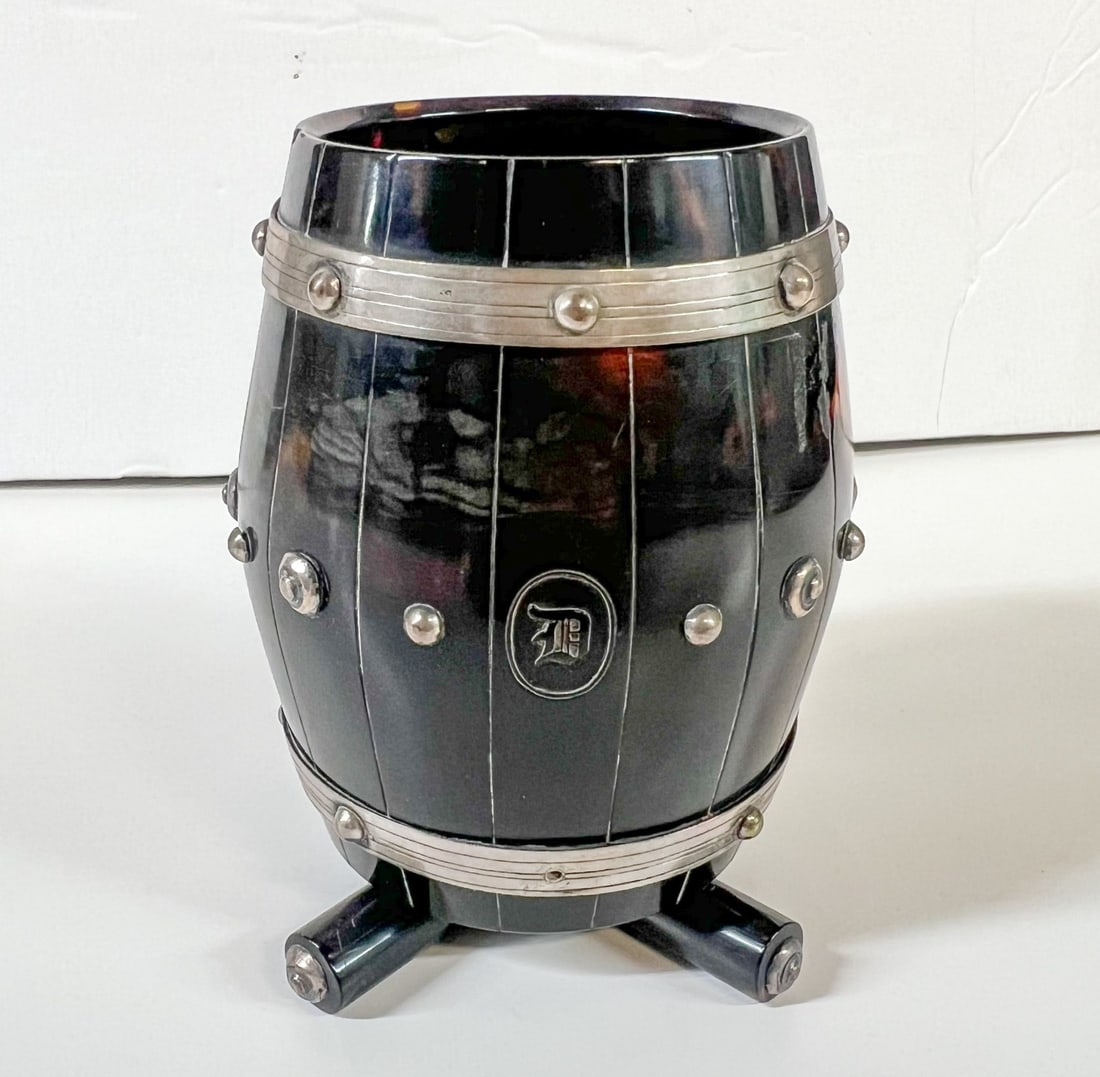 Miniature Shell barrel with silver hoops & rivets Early 20th century (1 of 7)
