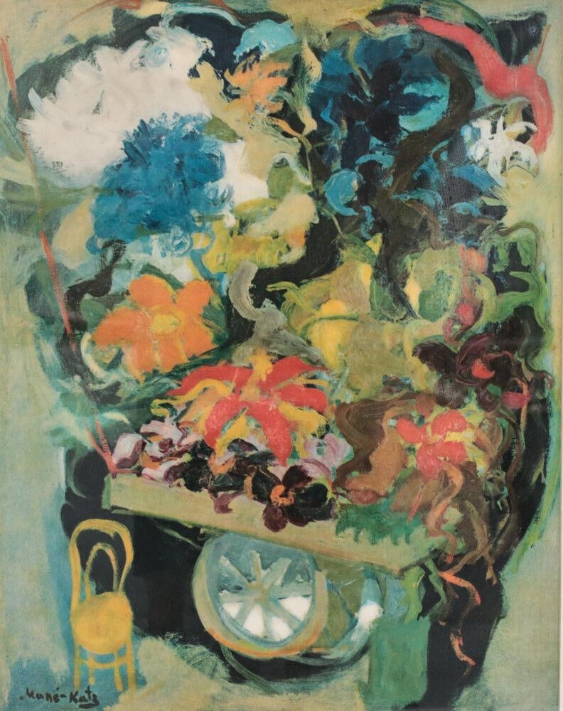 Emmanuel Mane-Katz Color Lithograph, Abstract Expressionist 'Flower Cart': Emmanuel Mane-Katz Color Lithograph, 'Flower Cart', signed in plate. 4lb Measurements: Approx. 22.25" x 27.25" framed; image 15.75" x 19.75" Condition: Print in great apparent condition, not removed f