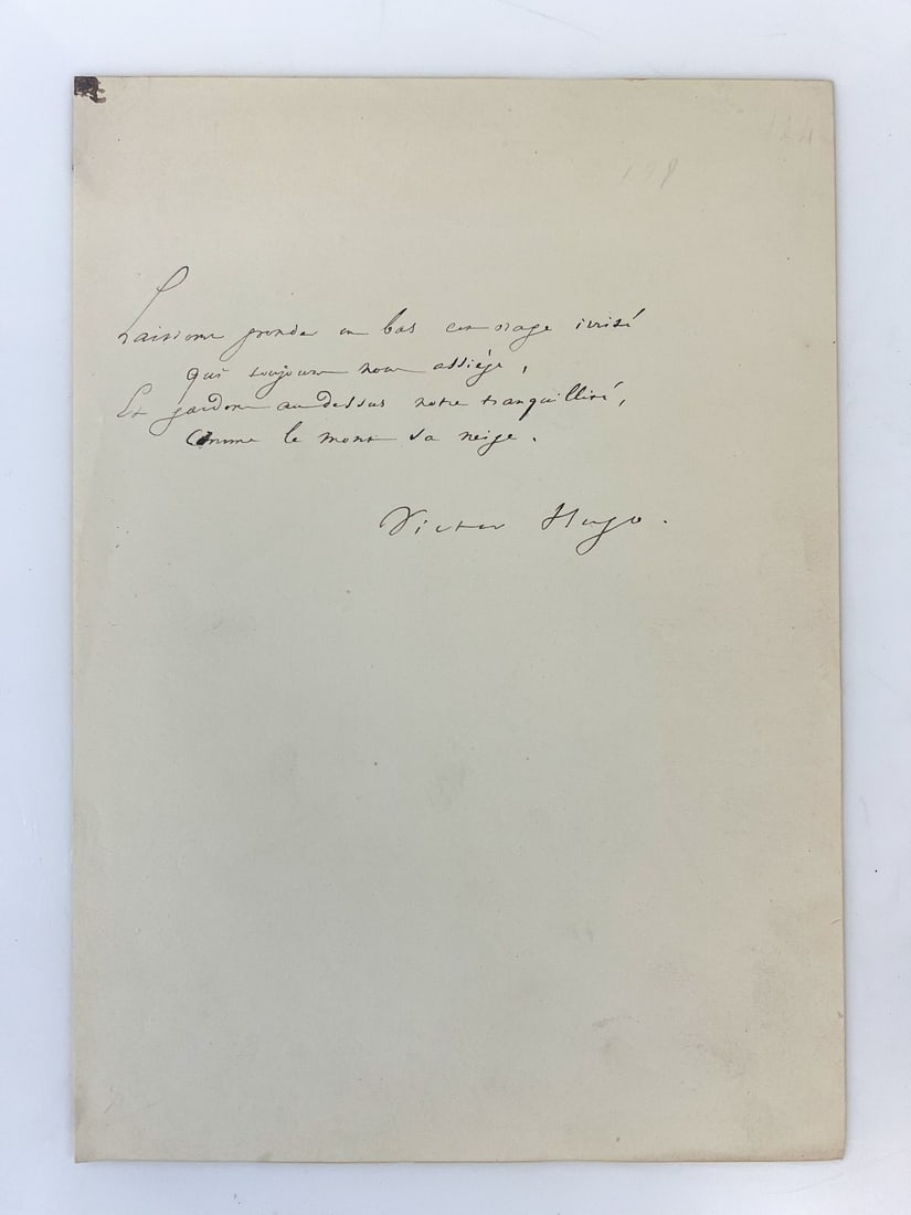 Victor Hugo Signed Autograph poem quotation 19th Century (1 of 4)