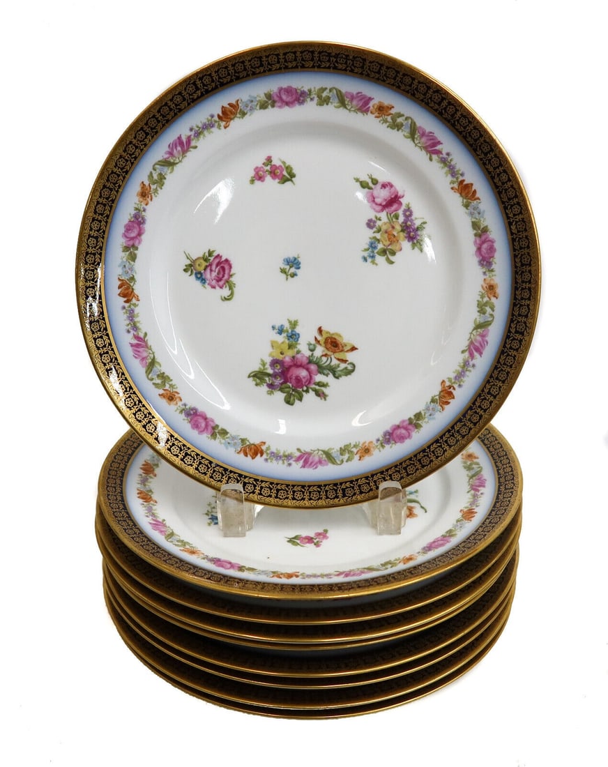 9 Guerin Limoges France Hand Painted Porcelain Dessert Plates, circa 1910 (1 of 9)