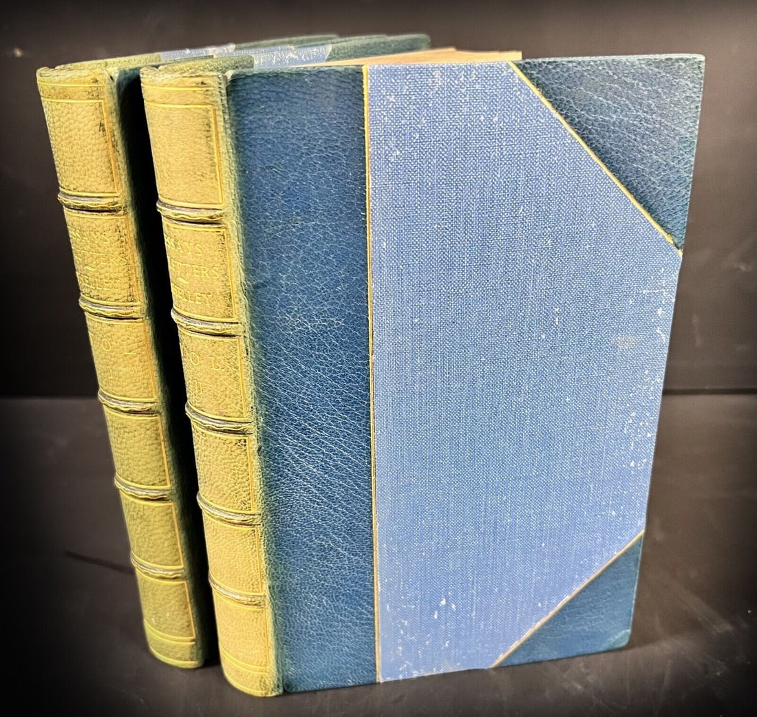 Percy Bysshe Shelley, Essays, Letters from Abroad 2vol 1852: Percy Bysshe Shelley, Essays, Letters from Abroad translations and fragments, edited by Mrs. Shelley, in two volumes, a new edition. Half blue leather on cloth covers, gilt titles on spine, raised ban
