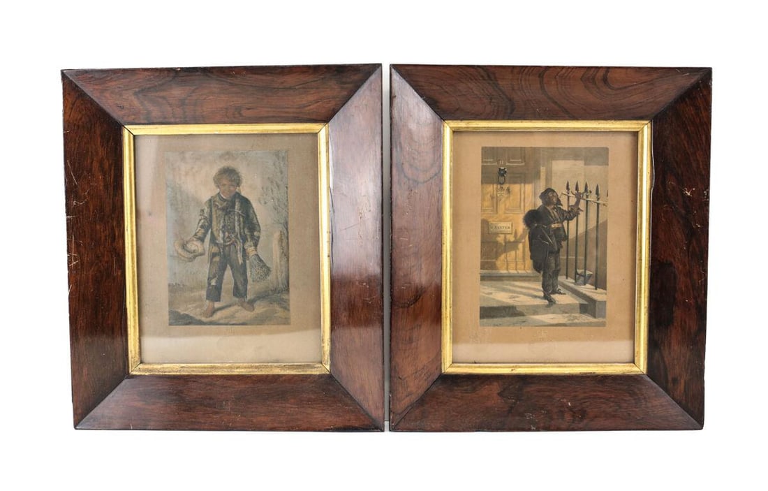 Pair George Baxter relief and intaglio prints Copper Your Honour Morning Call: A delightful pair of George Baxter relief and intaglio prints, 'Copper Your Honour,' and 'Morning Call.' c1850. Embossed shield, signed and dated in plate. Frames appear to be original to prints. 4lbs