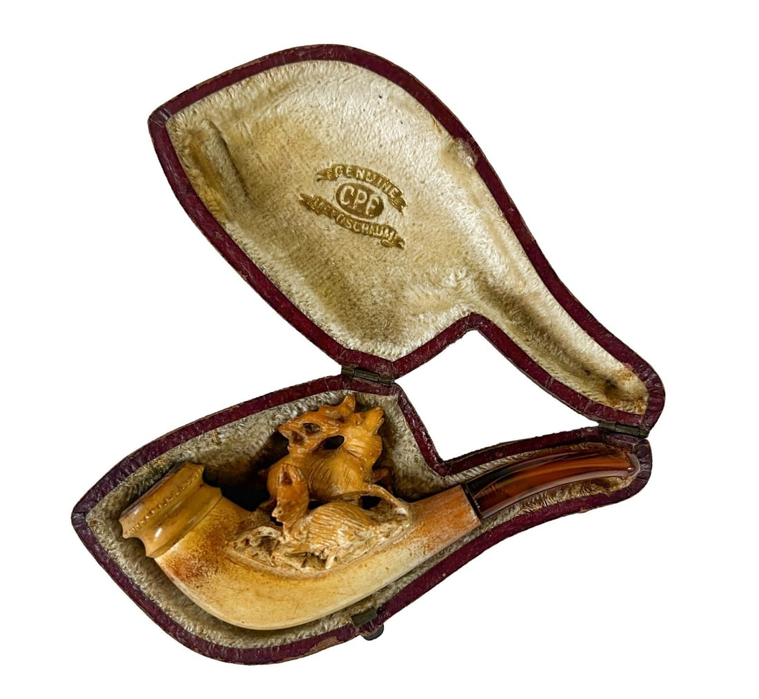 Estate Meerschaum Cheroot Cigar holder hand carved elk and calf (1 of 11)