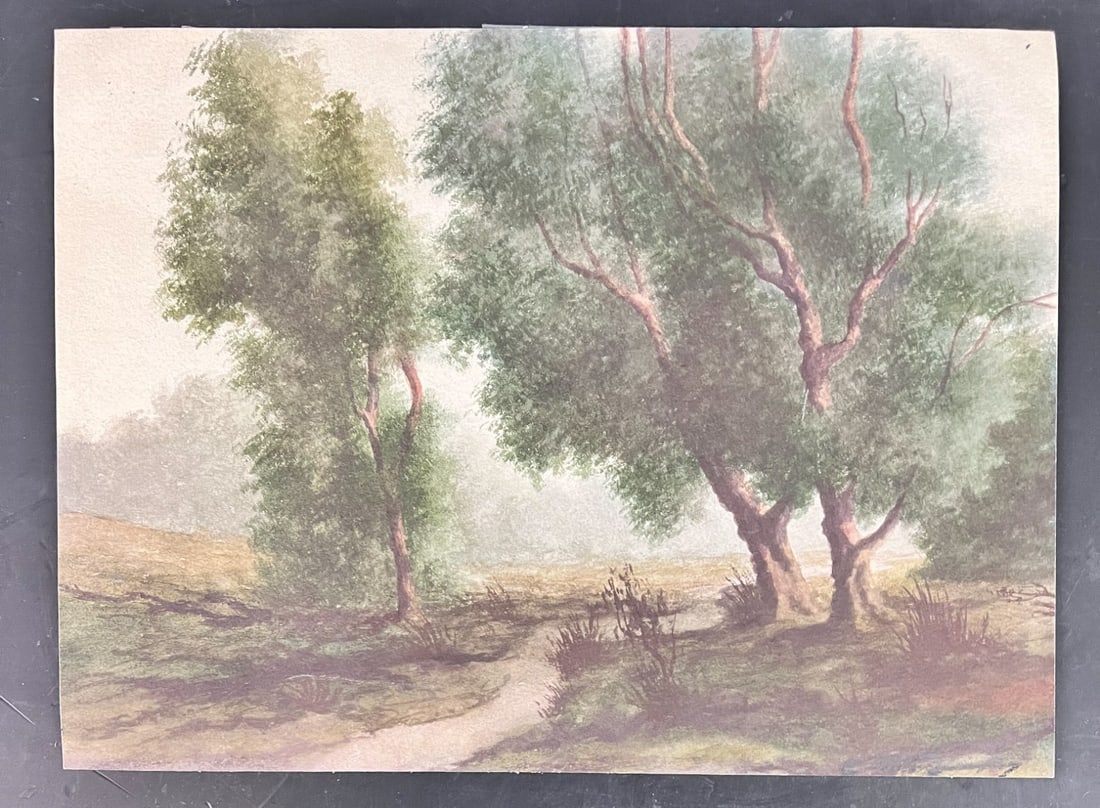 American Watercolor painting, Landscape with trees (1 of 5)