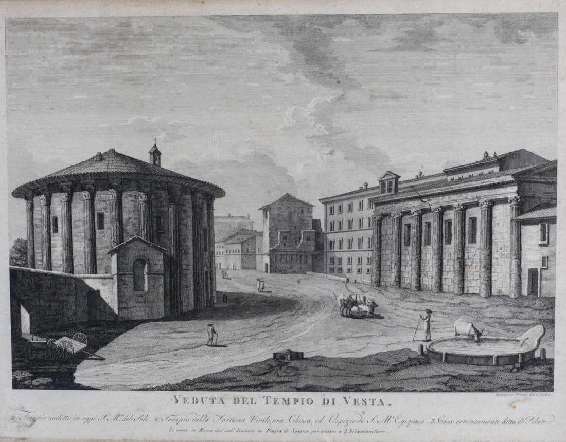 Domenico Pronti Italian 18th -19th Century Engraving Tempio de Vesta c1800 (1 of 3)