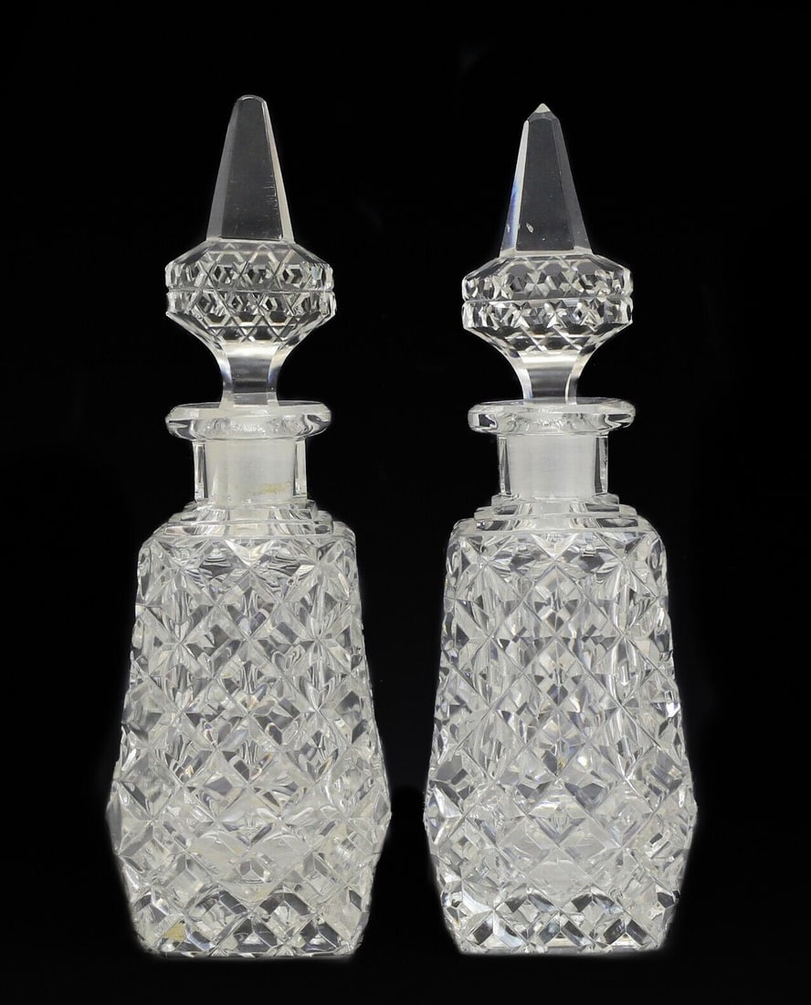 Pair of Czech Crystal Perfume Bottles, c1950 Deeply Hand Cut & Polished (1 of 7)