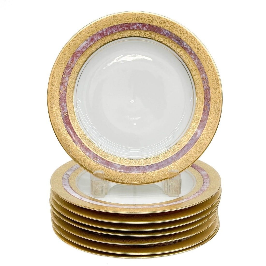 8 Hutschenreuther Selb Bavaria Gilt Porcelain 7.75 in Luncheon or Dessert Plates (1 of 5)