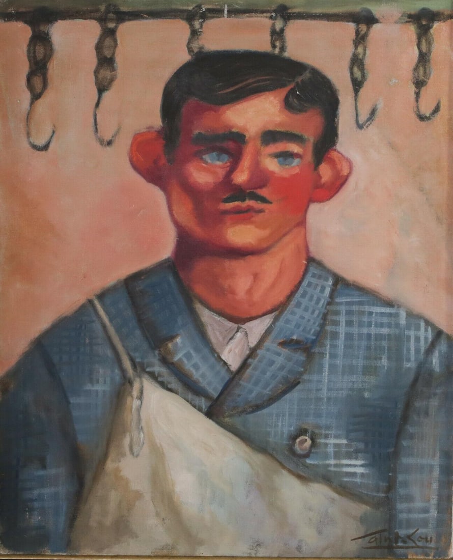 Maurice Saint-Lou (20th Century) Oil painting on canvas, Portrait, the Butcher (1 of 6)