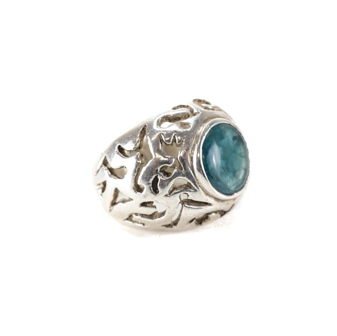 Large Sterling Silver Apatite Cabochon Domed ring openwork design size 6.5 (1 of 5)