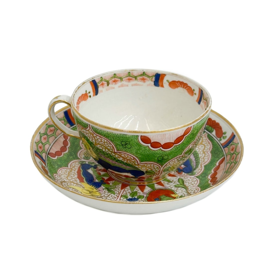 English Hand Painted Porcelain Cup & Saucer Dragons in Compartments 19th cen: English Hand Painted Porcelain Cup and Saucer in Dragons in Compartments, 19th century. Ornate hand painted decoration throughout. Apparently unmarked. Weight: Approx. 1 lb Measurements: Approx. Cup: 