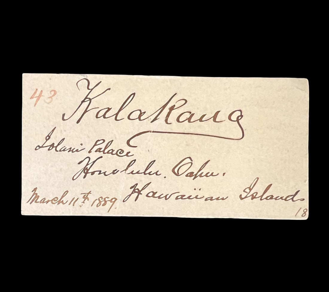King Kalakaua Autograph on card inscribed 1889 Iolani Palace Honolulu Oahu (1 of 5)