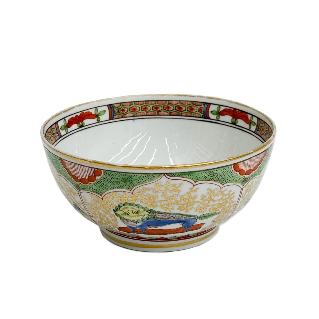 English Hand Painted Porcelain Bowl Dragons in Compartments 19th cen: English Hand Painted Porcelain Bowl in Dragons in Compartments, 19th century. Ornate hand painted decoration throughout. Apparently unmarked. Weight: Approx. 1.5 lb Measurements: Approx. 6.5 inches di