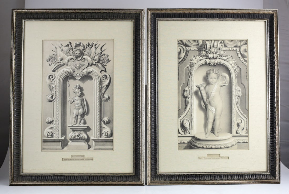 Adolphe Bilordeaux (French 1807-1870 ) Pair of Lithographs Etudes d'Ornaments: Bilordeaux, Adolphe (French 1807-1870 ) Pair of Antique Folio Crayon Lithographs Published 1845 by Bulla & Delarue, Paris. Printed by Cattier. From the "Etudes d'Ornaments aux deux crayons" Series. Bi