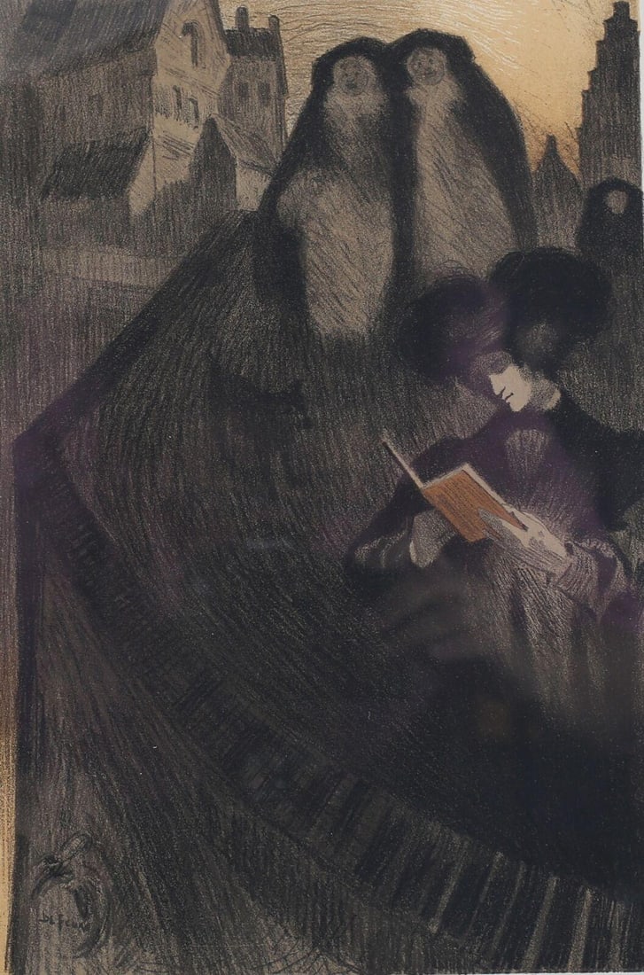 Georges de Feure Dutch 1868-1943 Lithograph Les Maitres de l'Affiche: de Feure, Georges (Dutch 1868-1943) Lithograph, Young man reading. Signed in plate lower left. Les Maitres de l'Affiche Imprimerie Chaix stamp on lower right. Weight:4lbs The pinnacle of Art Nouveau a