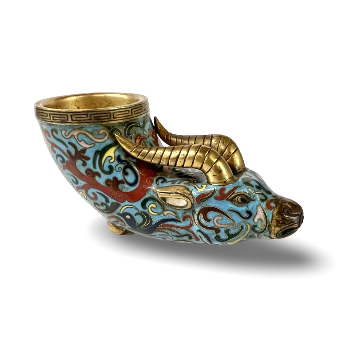 Chinese cloisonne enamel libation cup or rhyton (1 of 9)