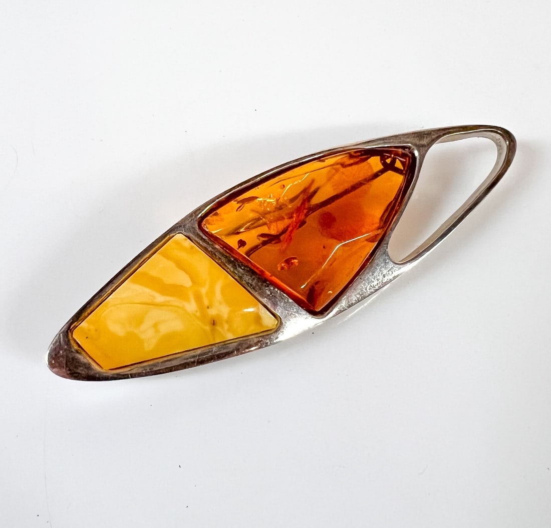 Vintage Modernist Baltic Amber and Sterling Silver Brooch (1 of 7)