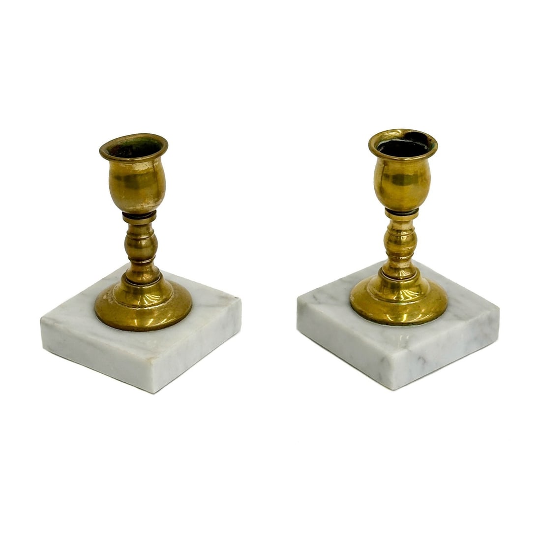 Pair Continental Gilt Metal & White Marble Candlestick Holders early 20th cen (1 of 8)