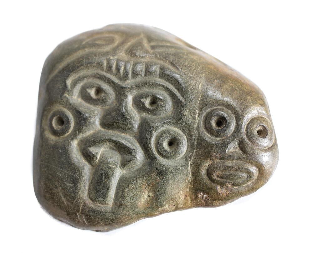 Pre Columbian Polished Jade Stone Maskette Mayan pectoral ornament Two Faces (1 of 3)