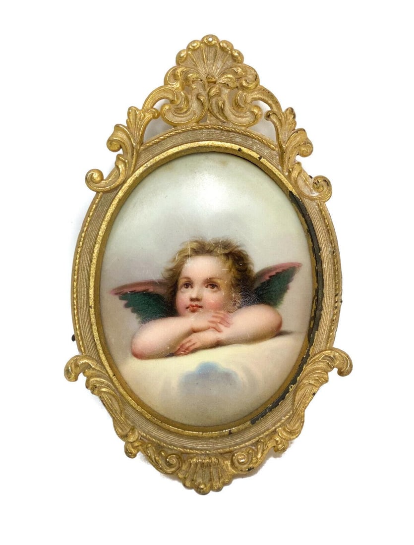 Continental Hand Painted Porcelain Plaque- Child with Wings after Raphael (1 of 3)