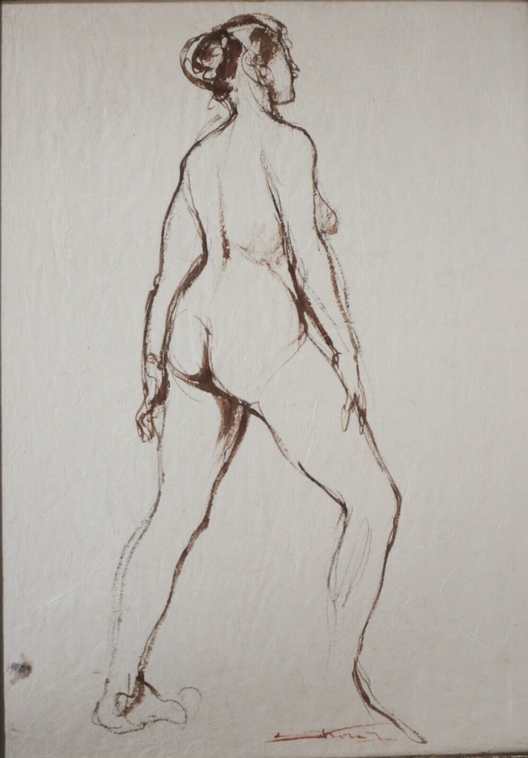 Emil Kosa Jr (California 1903 - 1968) Sepia pen and ink Drawing Nude Figure (1 of 6)