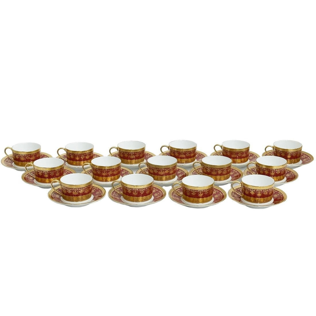 15 Raynaud Limoges France Gilt Porcelain Tea Cup & Saucers Eugenie Rouge (1 of 8)
