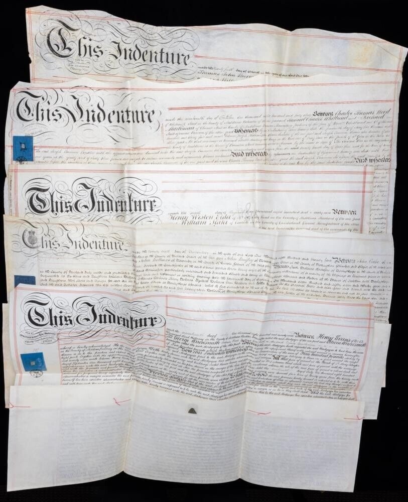 5pc 19th Century British Documents: Indentures, Bargain & Sale, Mortgage & Lease (1 of 1)