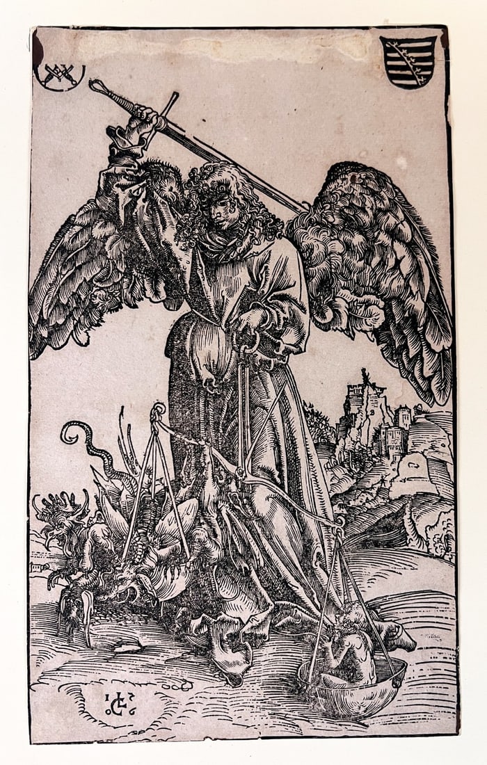 Lucas Cranach the Elder Woodcut The Archangel Michael Weighing a Soul 1506 (1 of 8)