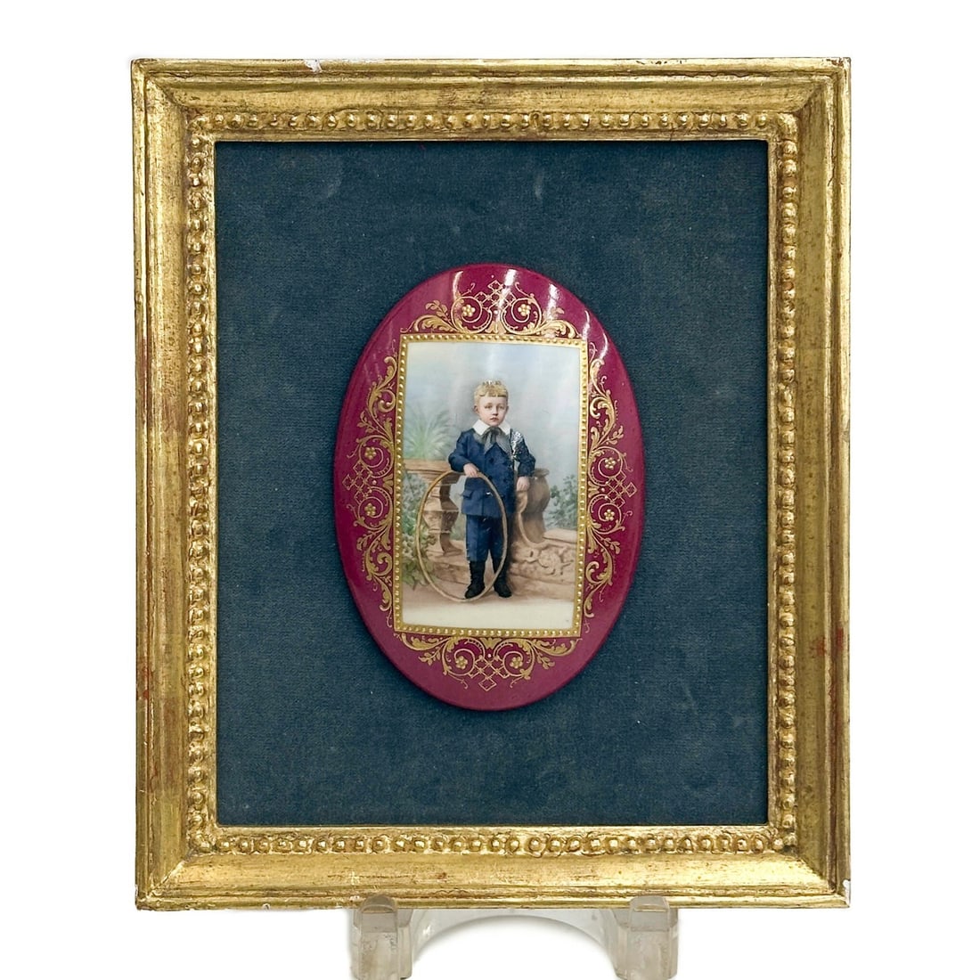 German Hand Painted Porcelain Oval Plaque Boy Carl Knoll Carlsbad 1895 (1 of 6)