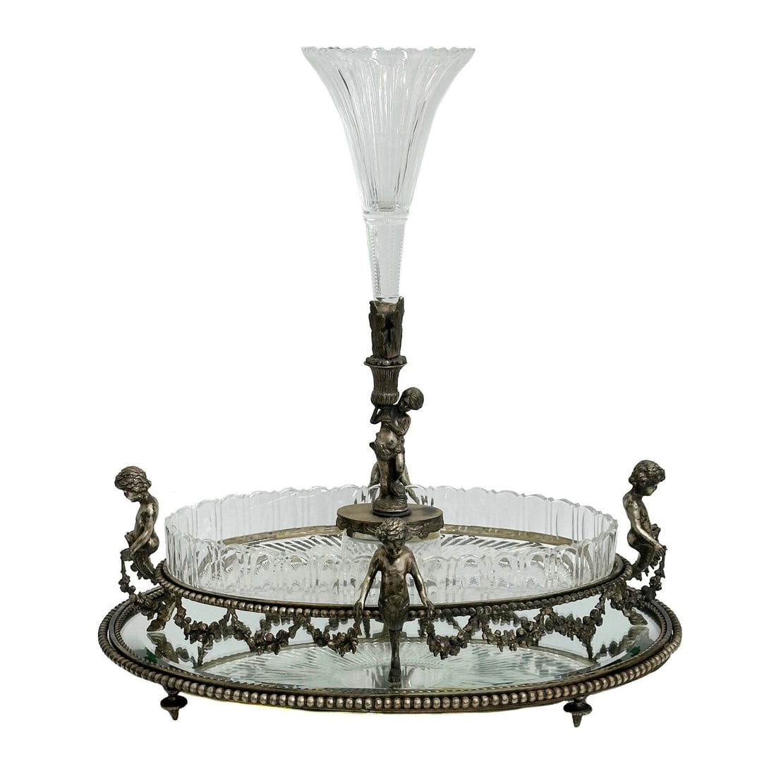 Baccarat Style Glass Centerpiece Epergne with Mirrored Plateau 2nd q 20th cen (1 of 17)