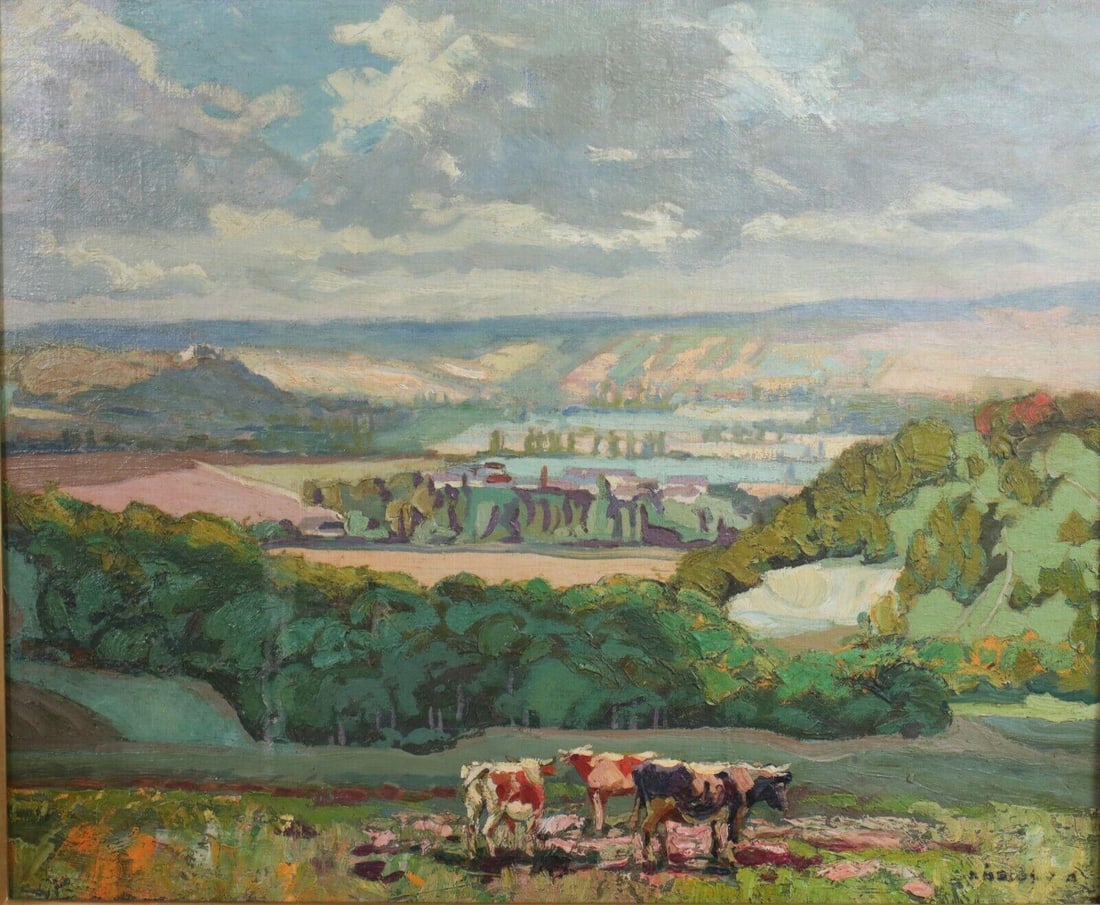 Stunning Impressionist Oil Painting on canvas, Pastoral Landscape with cattle (1 of 6)