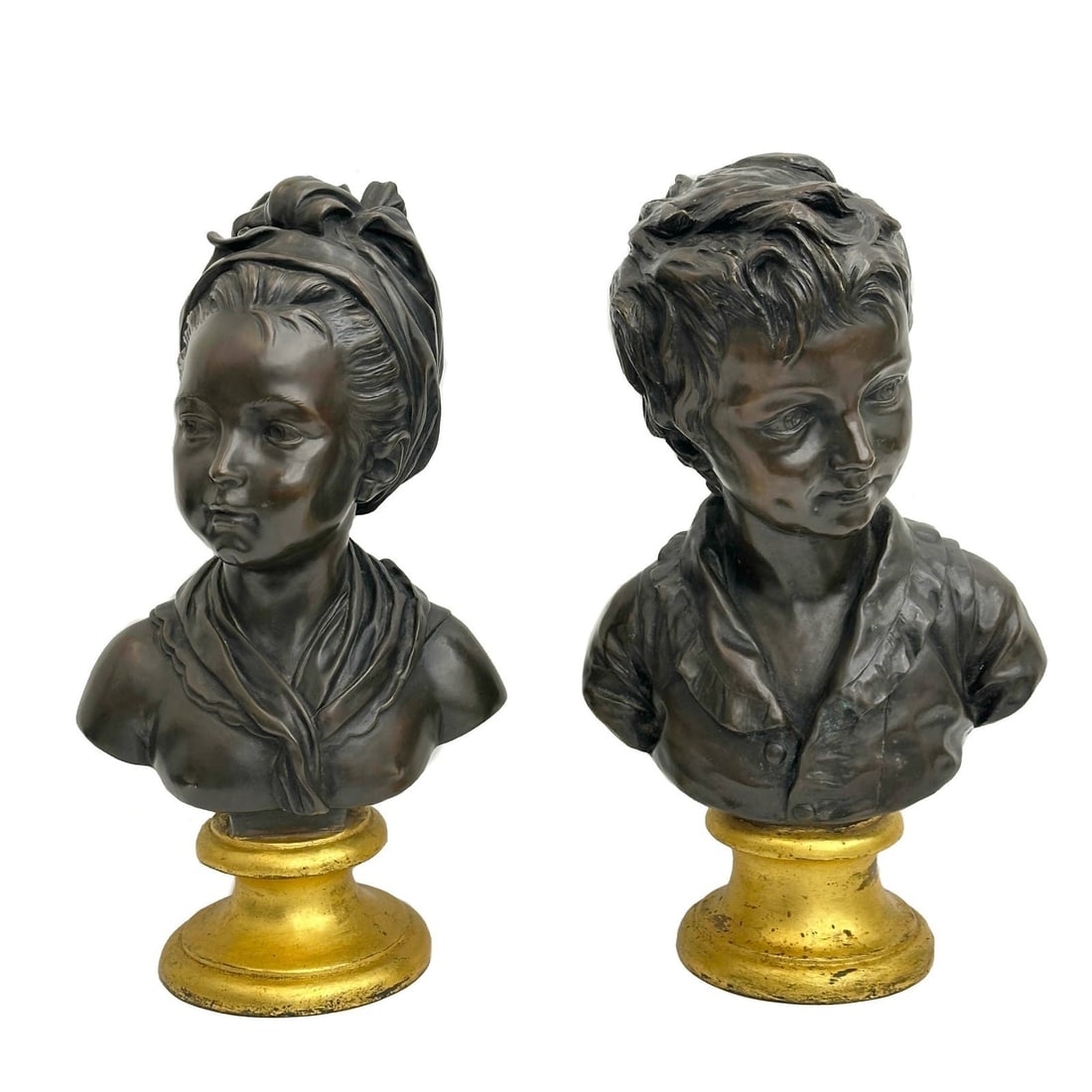 Pair After Sevres Bronze Sculptures Busts after Houdon Brongniart Children c1900 (1 of 14)