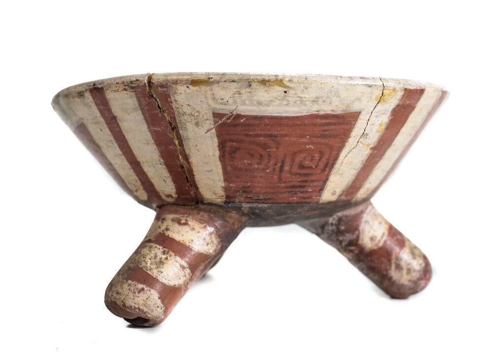 Pre-Columbian Polychrome tripod Rattle bowl Mexico Toltec or Aztec (1 of 4)