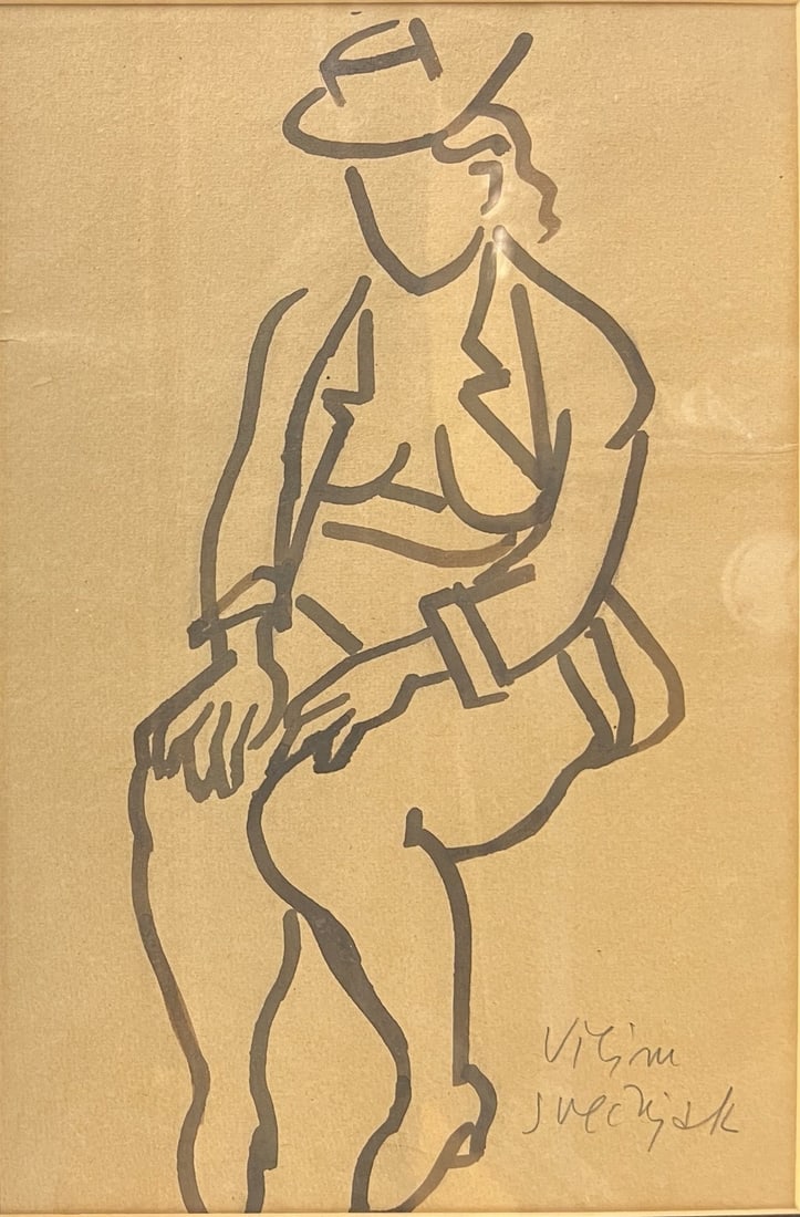 Vilim Svecnajk Expressionist Pen and Ink drawing seated woman 20th Century (1 of 5)