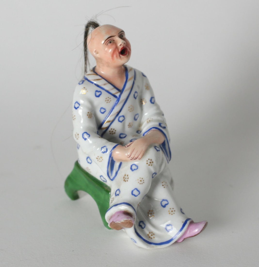 19th century Continental Figural Scent Bottle chinoisorie character w/ hair (1 of 5)