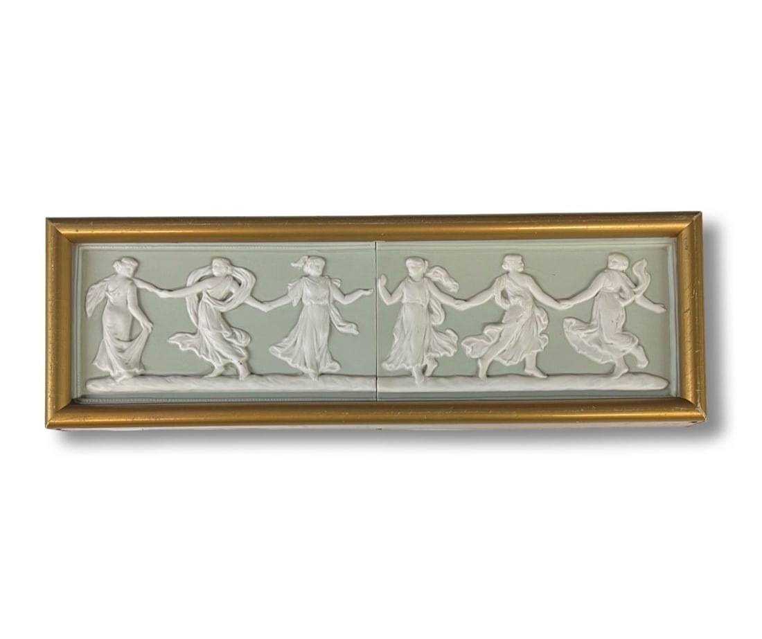Vintage Green and white jasperware tiles plaque antiquity scene (1 of 7)