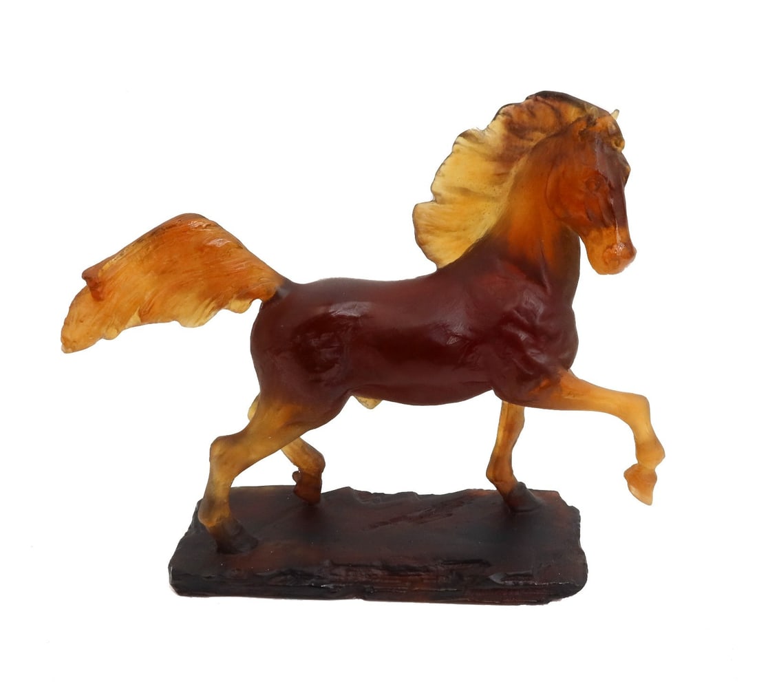 Daum France Amber Pate de Verre Glass Sculpture of a Horse "Cheval Etalon" LtdEd (1 of 9)