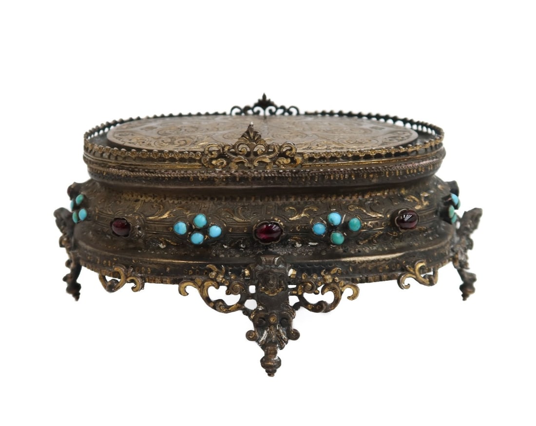 Austrian Silver Jeweled Garnet Turquoise Footed Base (1 of 7)