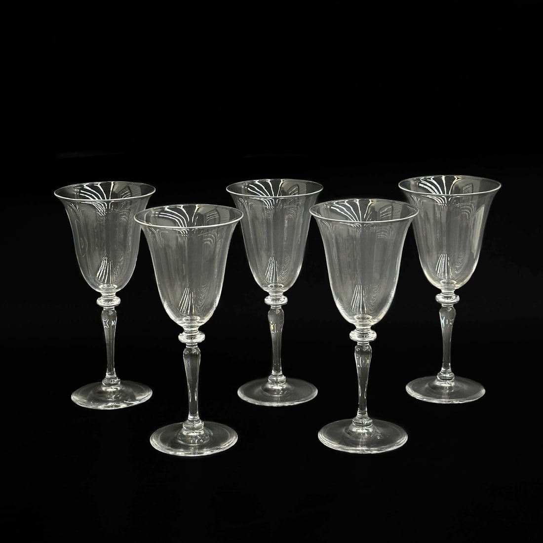 5 Steuben Glass Water Goblets in #6401 Wafer Stem Signed S (1 of 6)