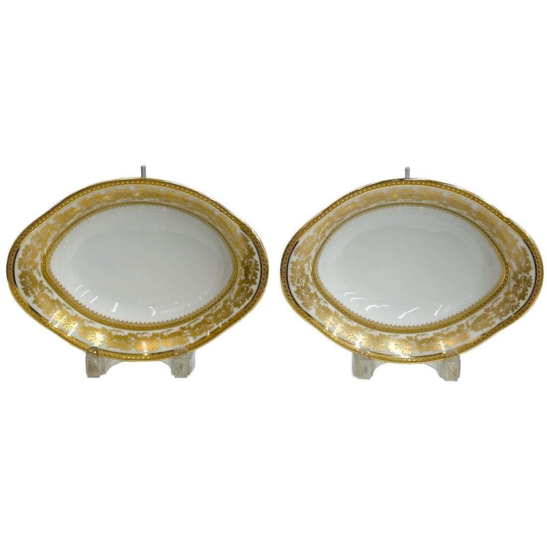 Pair Ch Field Haviland Limoges Porcelain Oval Bowls Incrustation Polie l'agate (1 of 11)