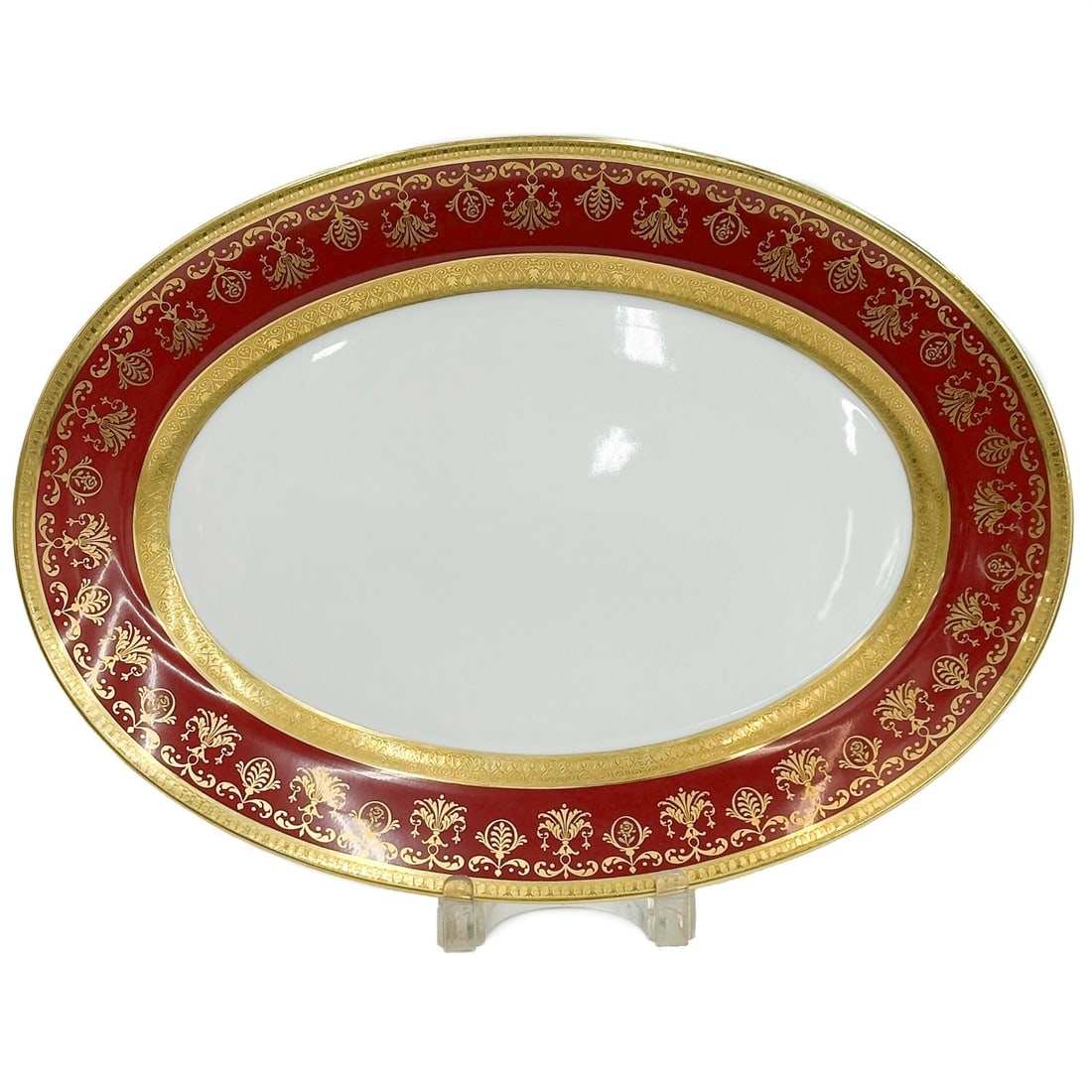 Raynaud Limoges France Gilt Porcelain 16.5in Oval Serving Platter Eugenie Rouge (1 of 4)