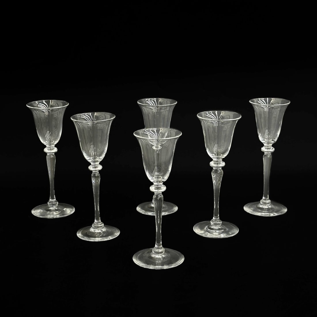 6 Steuben Glass Cordial Glasses in #6401 Wafer Stem Signed S (1 of 7)