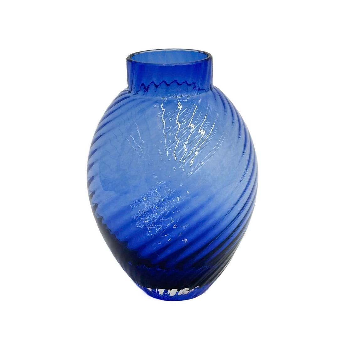 Tiffany & Co Cobalt Blue Optic Spiral Ribbed Glass Vase 7.5in Tall Signed (1 of 6)