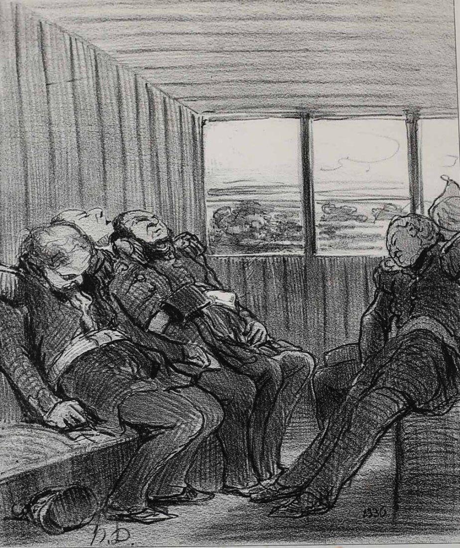 Honore Daumier France 1808 -1879 Lithograph Le voyage... Le Charivari 1848 (1 of 2)