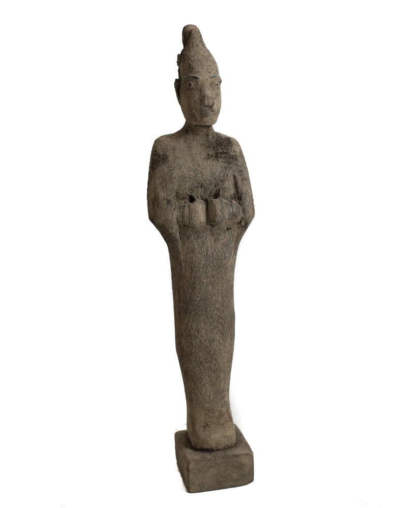 Archaic Egyptian Painted wood Osiris figure: Archaic Egyptian Painted wood Osiris figure, paint mostly worn off, appears to have been mostly black. Missing crook and flail. .25lb Measurements: Approx. 9" height, Condition: Condition commensurate