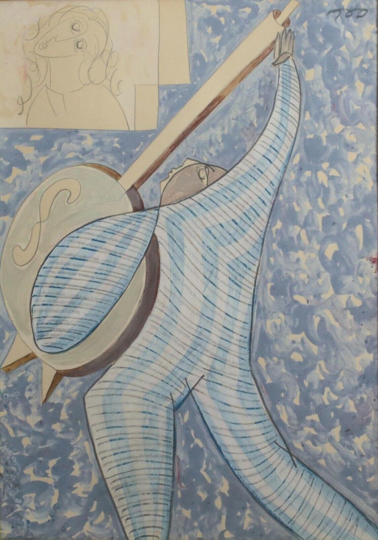 Abstract Madolin Figures by Sa'ar in pencil and gouache (1 of 5)