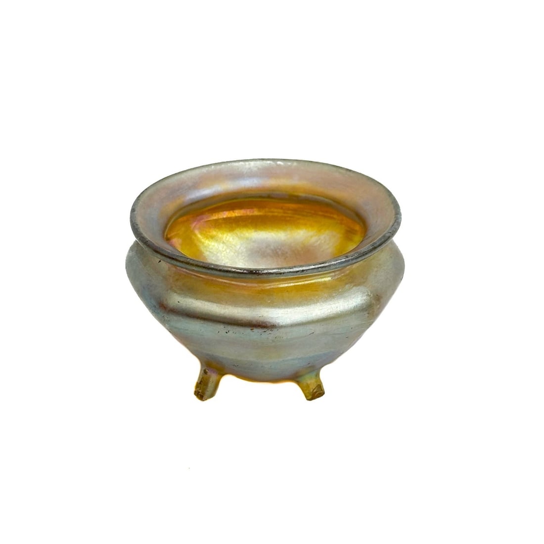 LCT Tiffany Favrile Iridescent Gold Art Glass Footed Bowl Salt Cellar c1900 (1 of 8)
