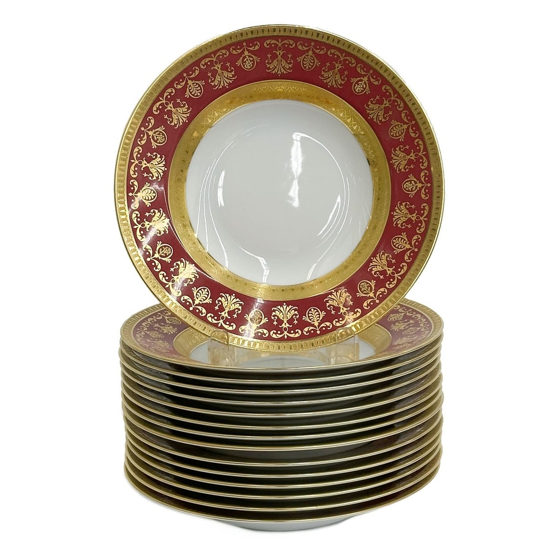 15 Raynaud Limoges France Gilt Porcelain Rimmed Soup Bowls in Eugenie Rouge (1 of 5)