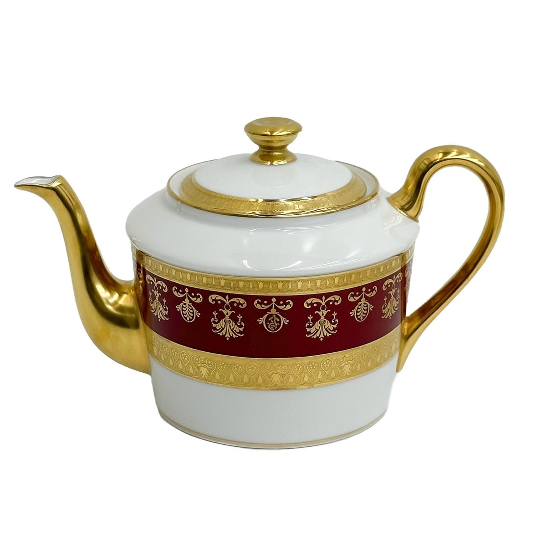 Raynaud Limoges France Gilt Porcelain Teapot in Eugenie Rouge (1 of 8)