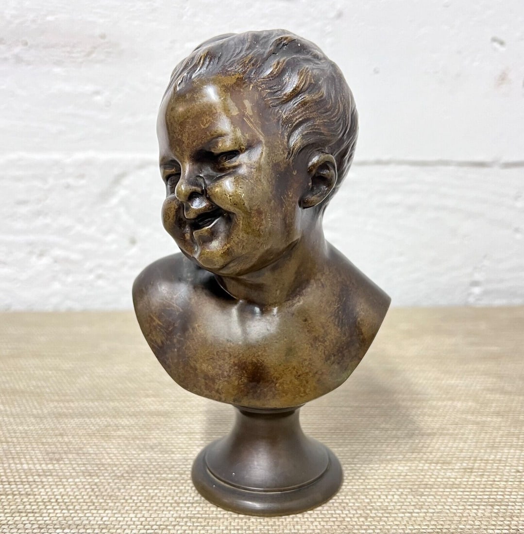 Patinated Bronze Cherub Bust 19th Century Jean Qui Rit Jean-Antoine Houdon (1 of 7)