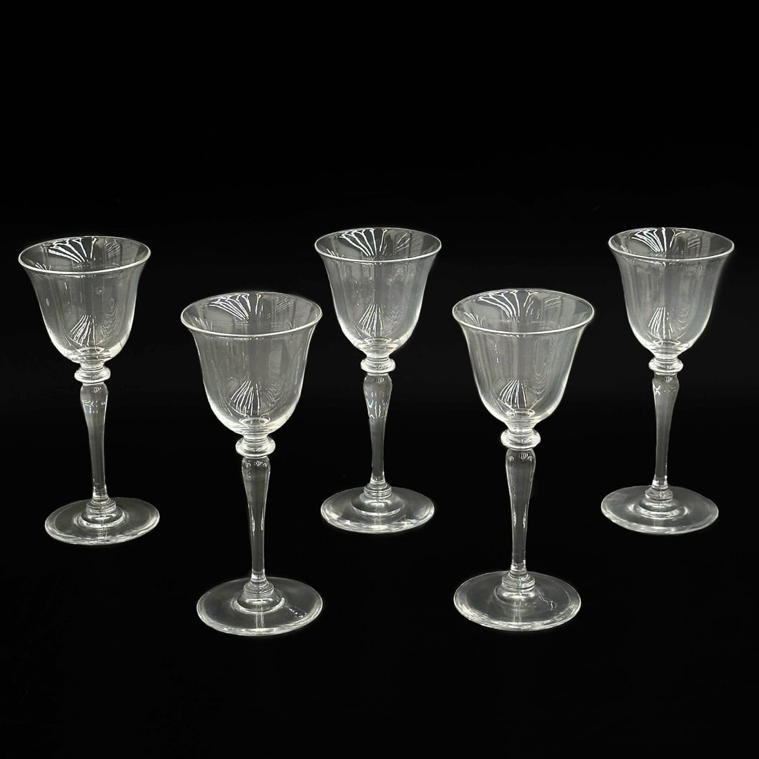 5 Steuben Glass White Wine Glasses in #6401 Wafer Stem Signed S (1 of 6)
